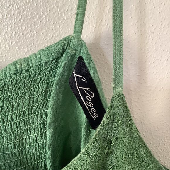 L' Pogee Green Cottagecore Boho Dainty Fringe Fairy Grunge Artsy Slip Dress S - Picture 12 of 12